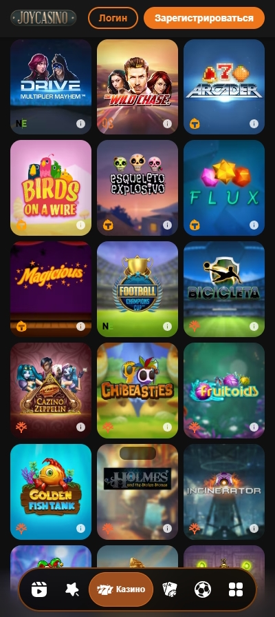 Каталог казино со слотами в мобильной версии Joy Casino